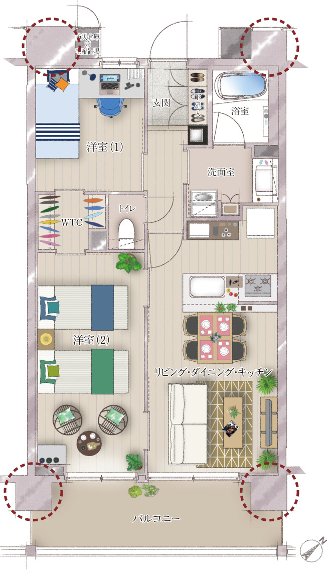 D1タイプ 家具入りイラスト間取り